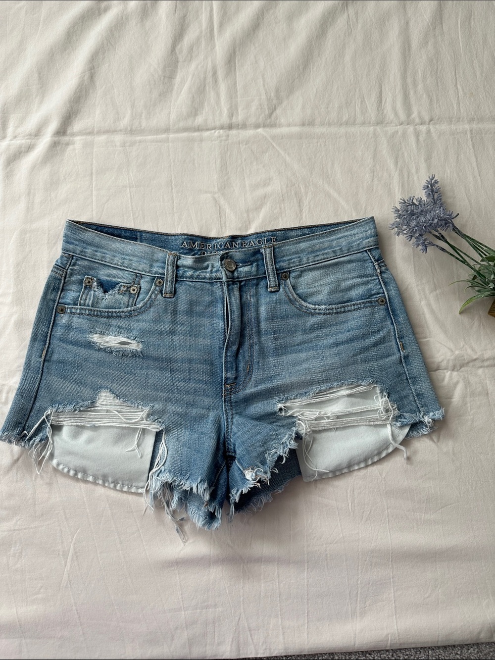 American Eagle Outfitters Light Wash Distressed Denim Shorts
